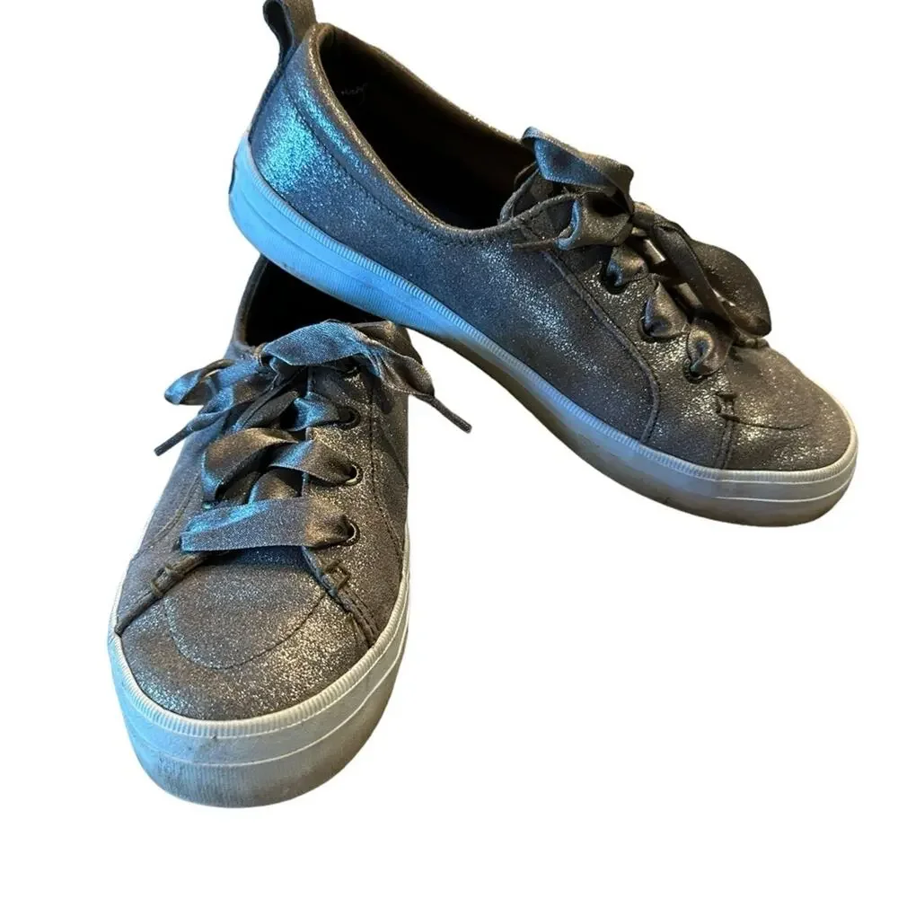 Sperry Women’s Size 6 Bronze Metallic Satin Ribbon Lace Up Sneakers - Picture 1 of 7